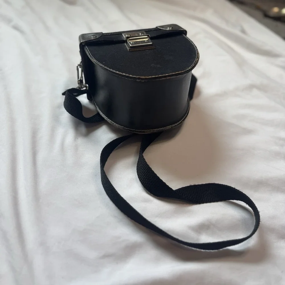 US TWO Black Leather Hard Camera Case/Alternative purse, With Strap USA